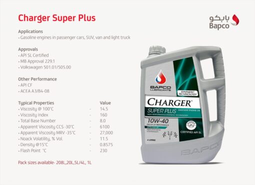 Semi-synthetic oil bapco charger super plus 10w40 api SN
